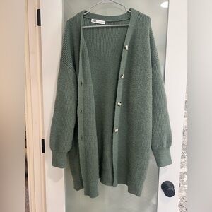 Zara Green Long cardigan sweater